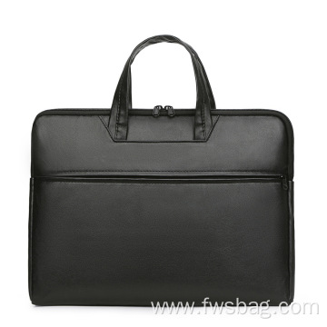 Custom logo black pu leather waterproof laptop briefcase 15 inch business laptop bag men briefcase with front pocket